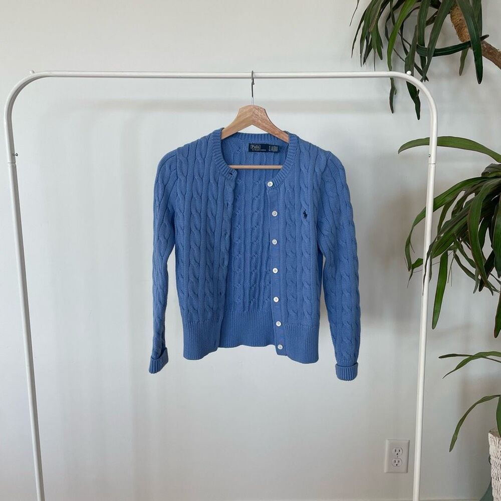 POLO RALPH LAUREN Cable Knit Periwinkle Blue Cardigan